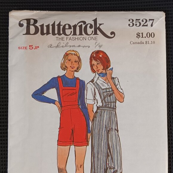 Rare Vintage Uncut Butterick 3527 70s Junior Jr Petite Bib Overalls Romper - Picture 1 of 4